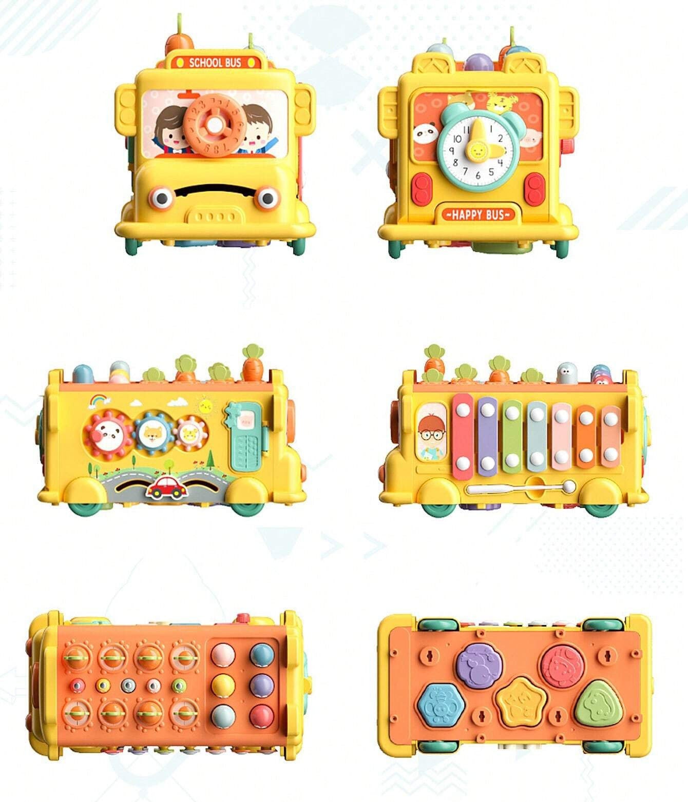 WOOPIE BABY Interaktyvus Montessori Autobusas 6in1 Plaktukas Cimbolai +18m