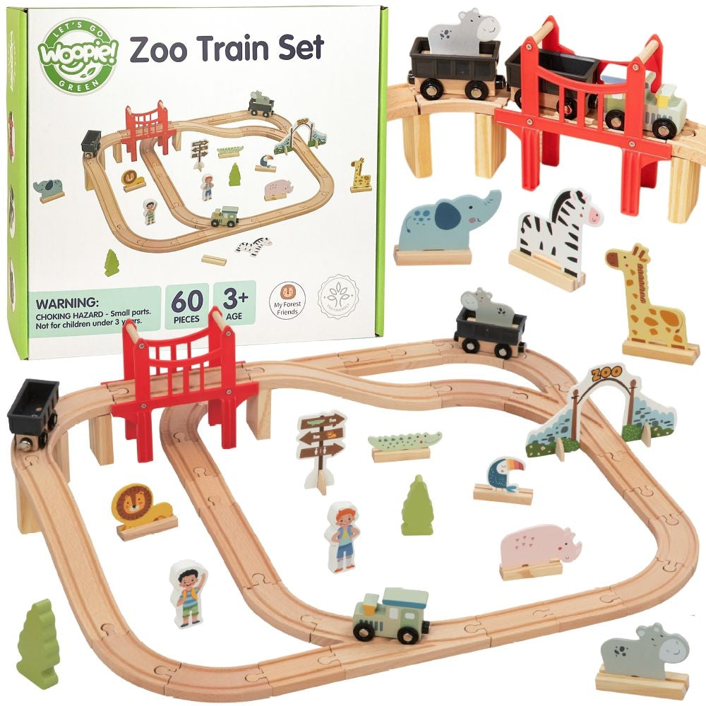 WOOPIE GREEN Medinis traukinukas ZOO XL rinkinys su magnetu, 60 dalių, FSC – pagrindinis vaizdas