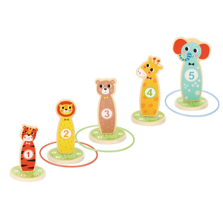 TOOKY TOY Medinis vikrumo žaidimas Mėtymas į taikinį su žiedais, 15 dalių, Gyvūnėliai – vaizdas 2