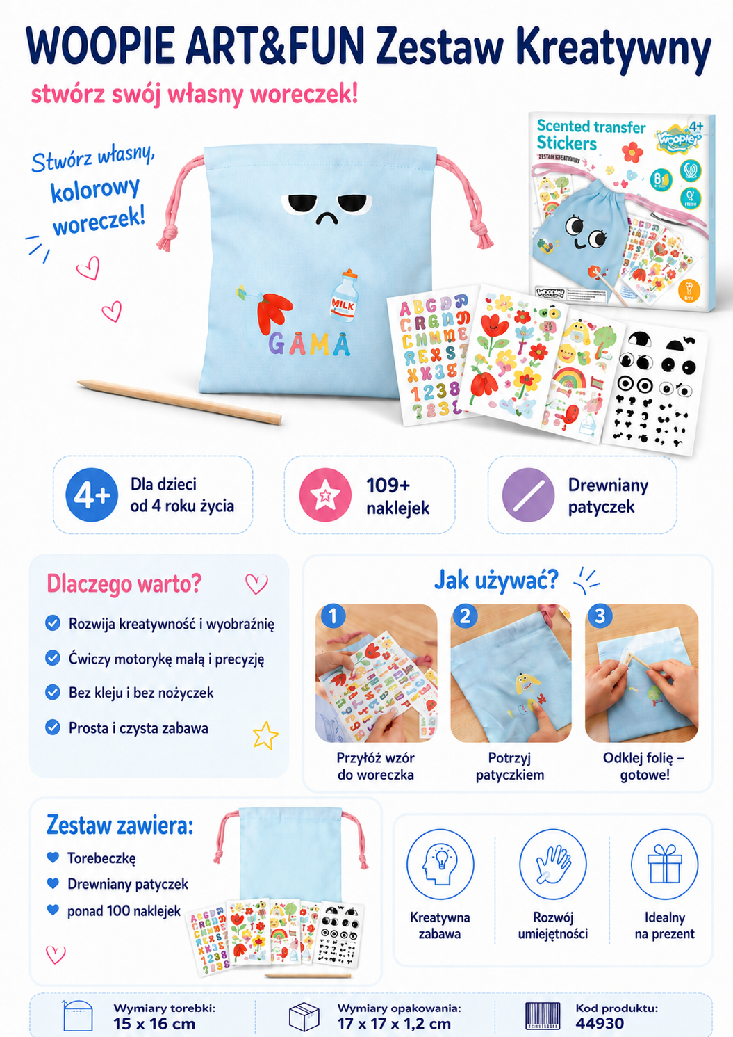WOOPIE ART&FUN Kūrybinis Rinkinys – Rankinės Dekoravimas Lipdukais