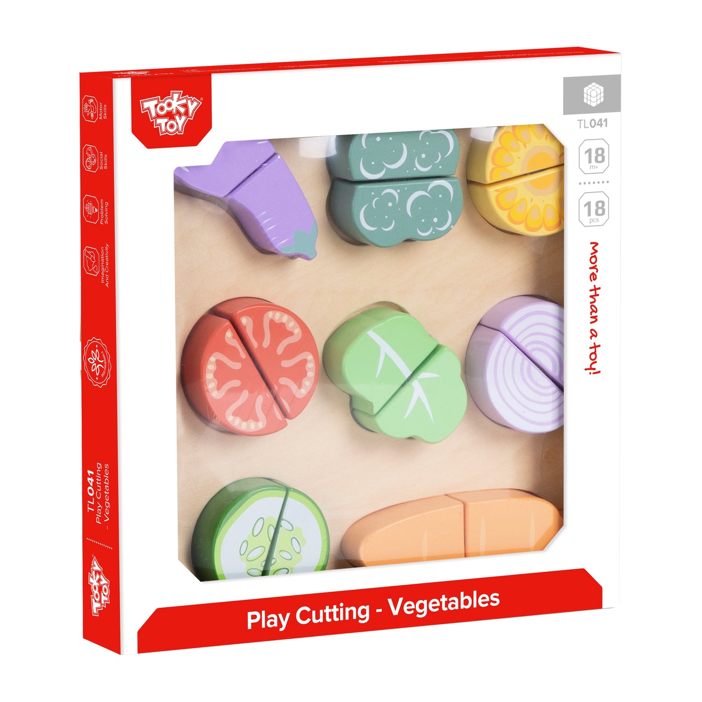 Tooky Toy Medinių Daržovių Rinkinys su Pjaustymo Lenta – 20 dalių – vaizdas 4