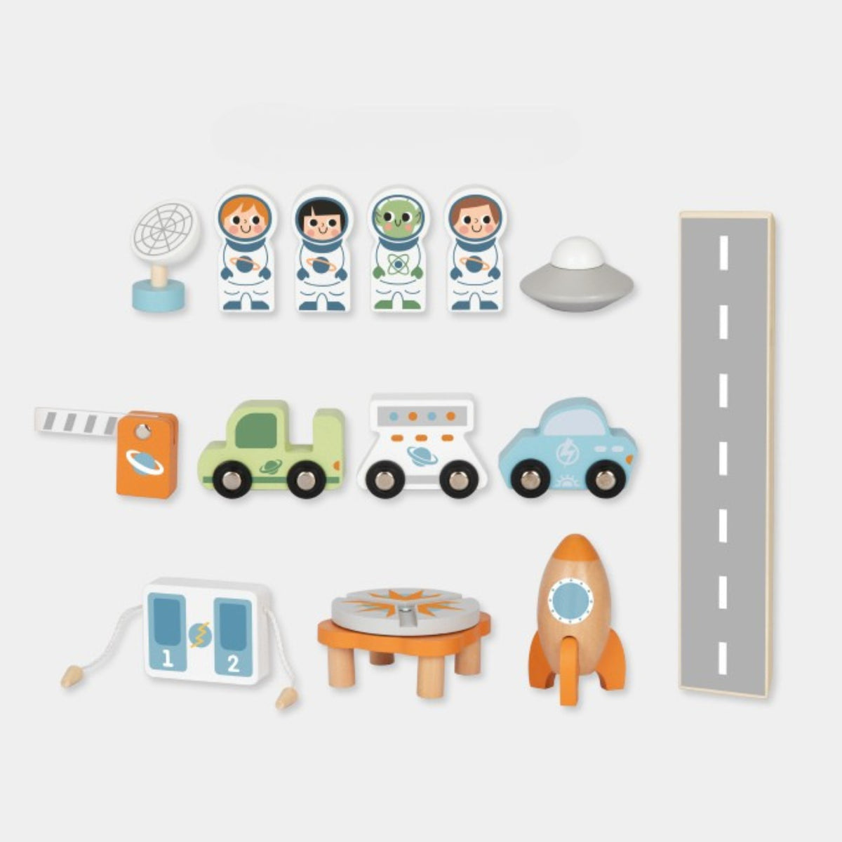 TOOKY TOY Medinė Kosminė Parkavimo Stotelė su Rakete