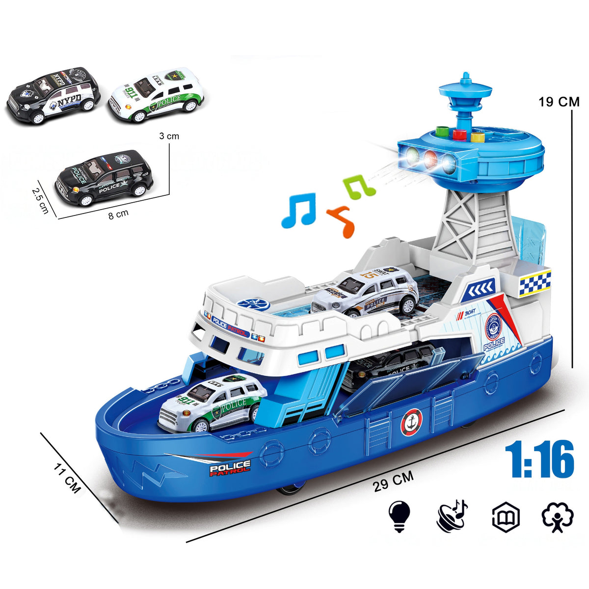 WOOPIE Policijos Kateris su 3 Metaliniais Automobiliais 1:16