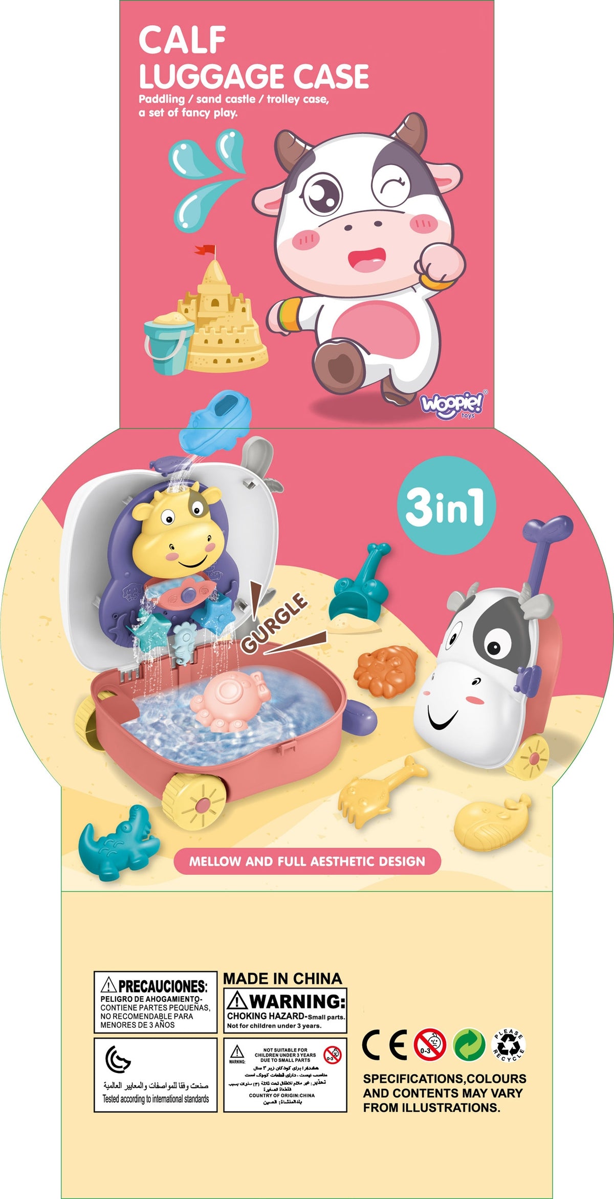 WOOPIE 3in1 Lagaminas-Smėlio Rinkinys Karvutė su Vandens Malūnu