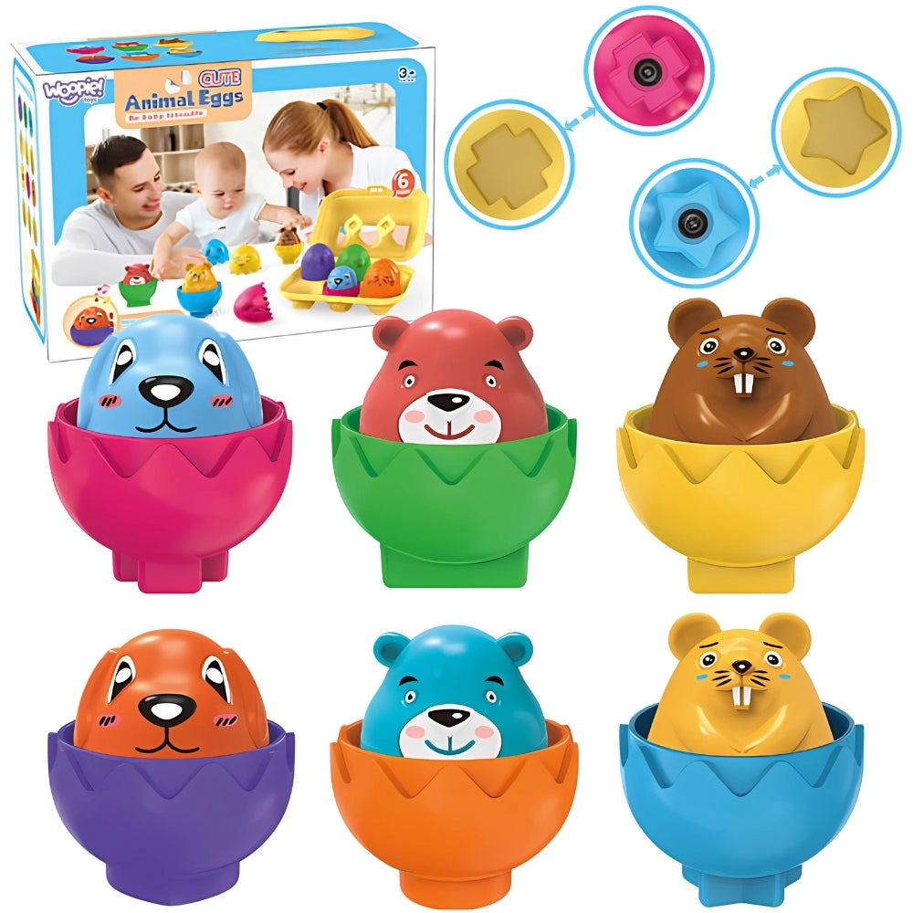 WOOPIE Montessori Rūšiuoklis – Formelių Dėlionė „Linksmieji Gyvūnai Kiaušiniuose“, 6 vnt – pagrindinis vaizdas