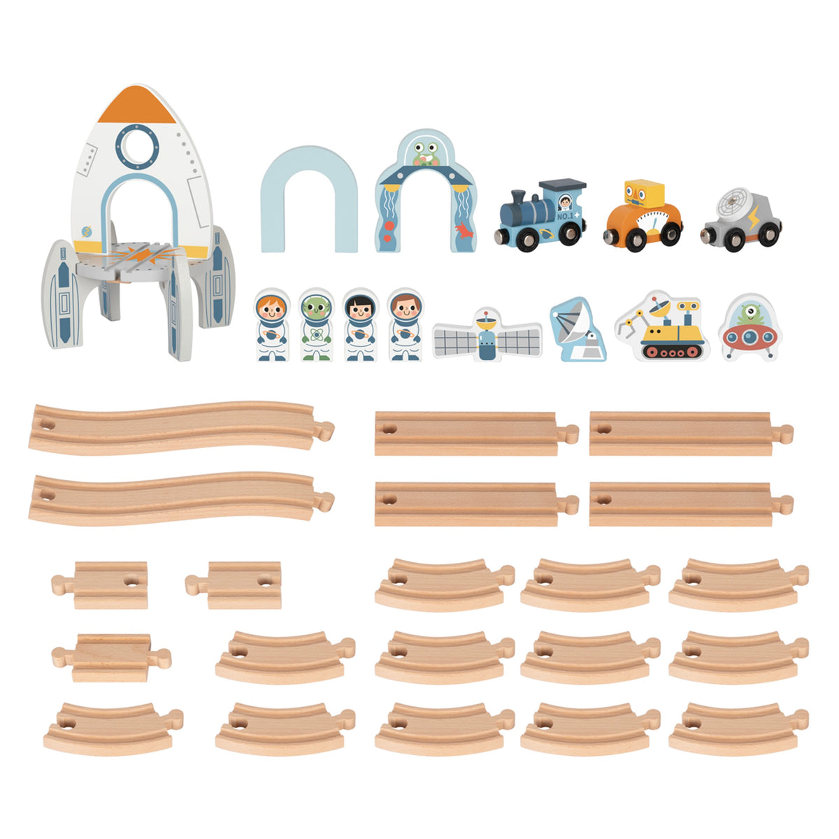TOOKY TOY Medinis Kosminis Traukinių Bėgių Rinkinys Vaikams