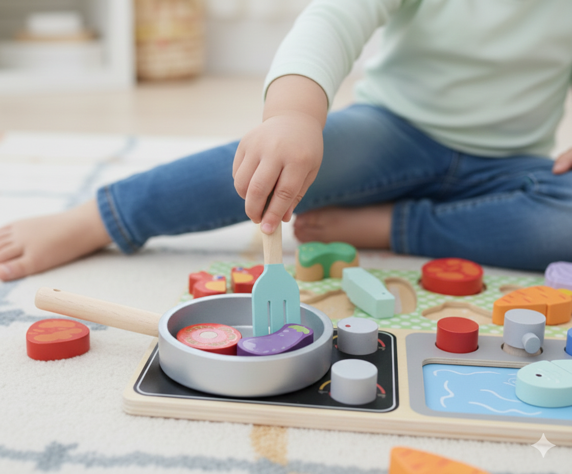 TOOKY TOY Medinė Virtuvėlė su Priedais – Mažojo Virėjo Rinkinys