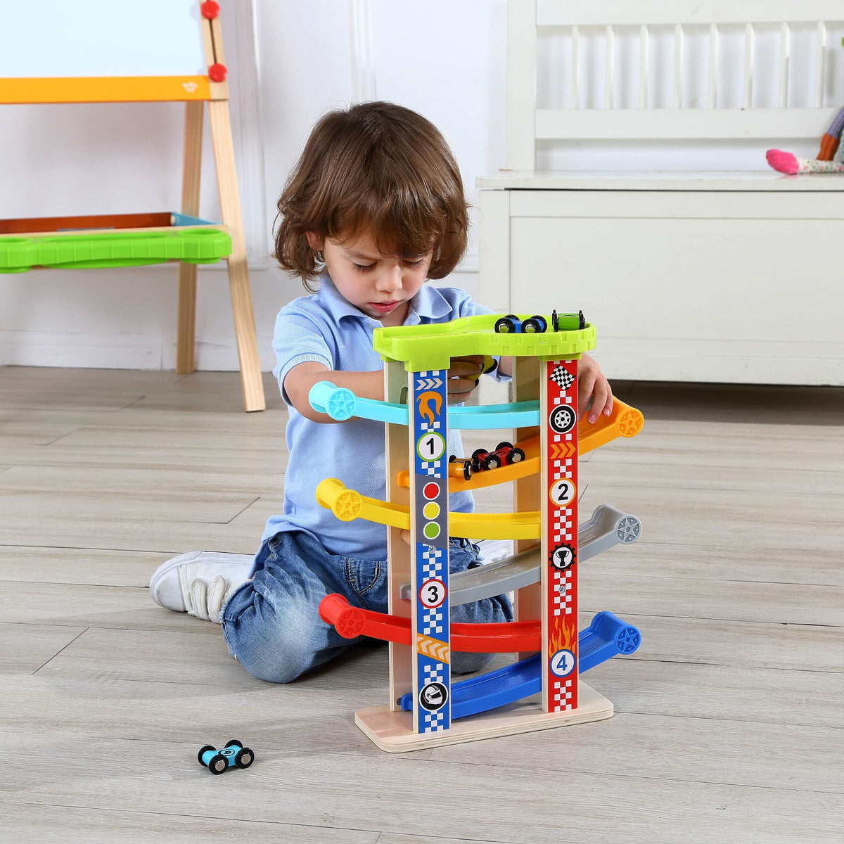 TOOKY TOY Spalvotas trasos kaskadinis takelis mašinėlėms