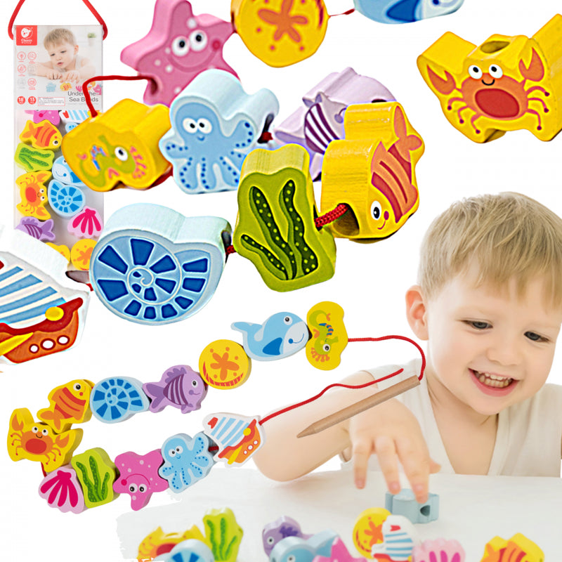 CLASSIC WORLD Medinės virvelinės kaladėlės Aquatic Animals 13 vnt – pagrindinis vaizdas