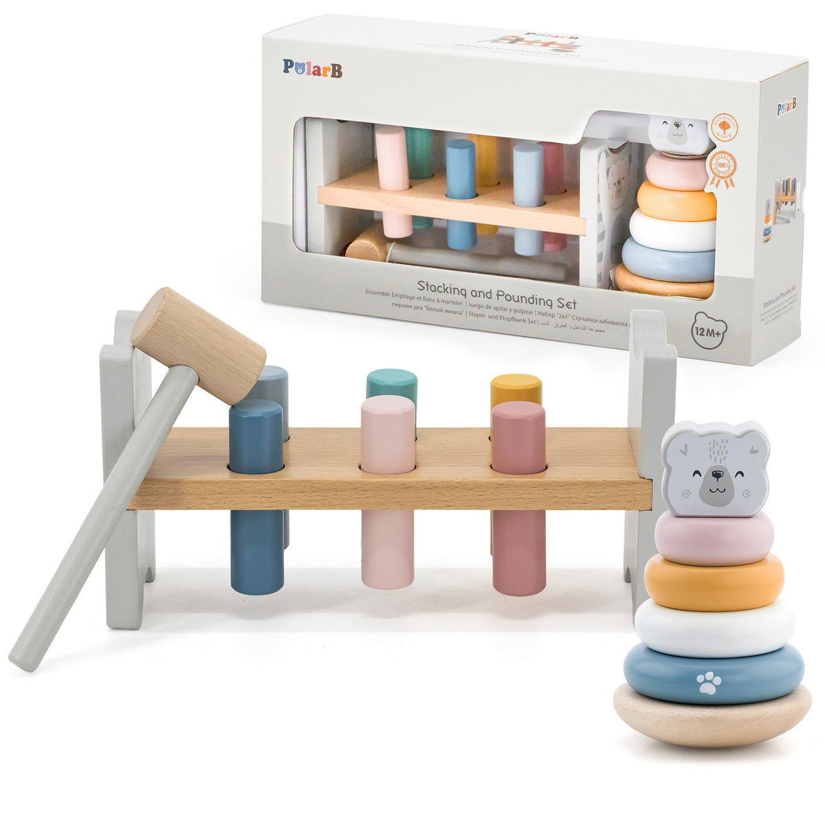 VIGA PolarB Medinė piramidė ir kalimo žaislas, Montessori