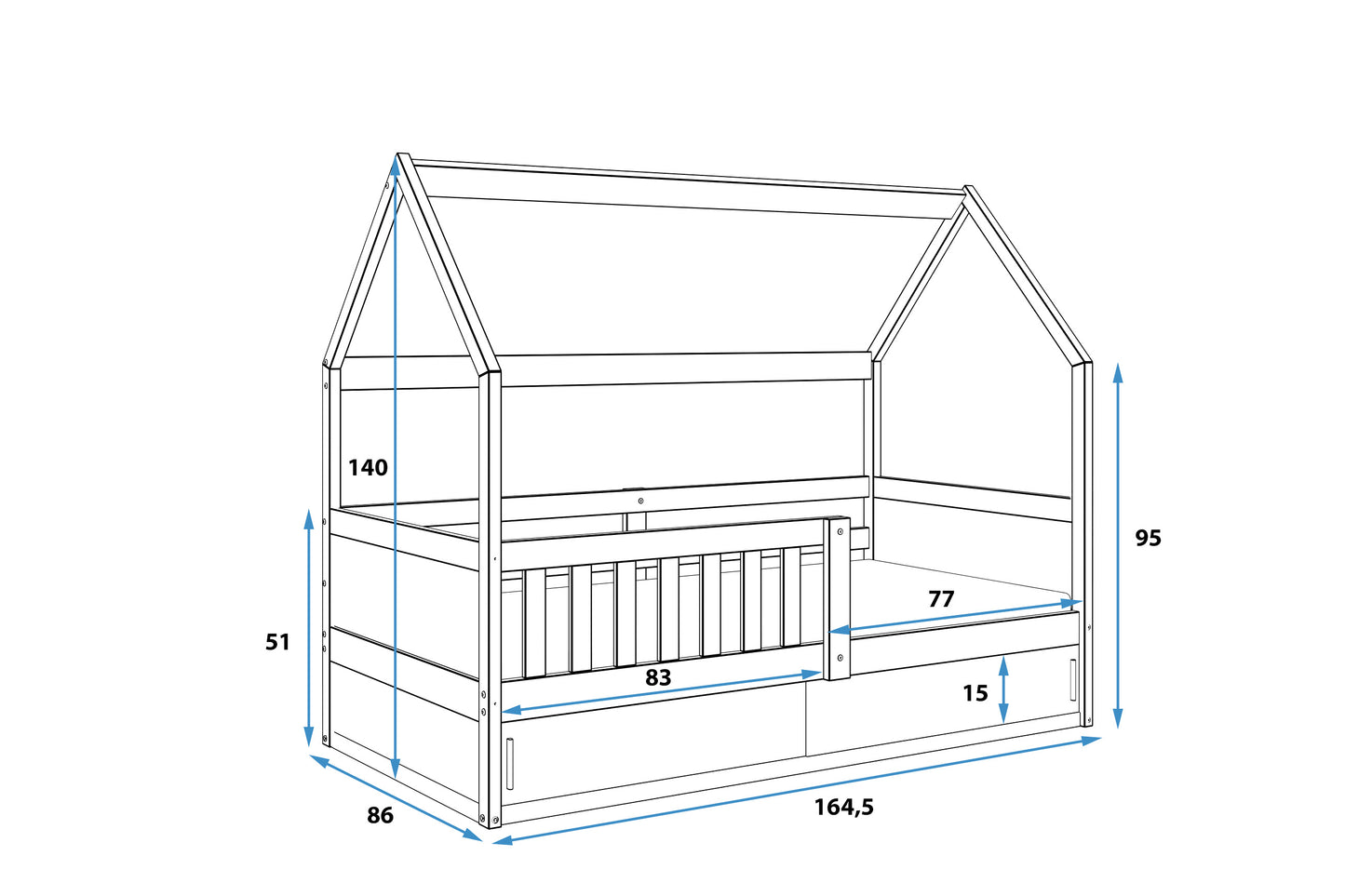 Vaikiška lova SMART 2 HOUSE, 160x80 cm – vaizdas 4