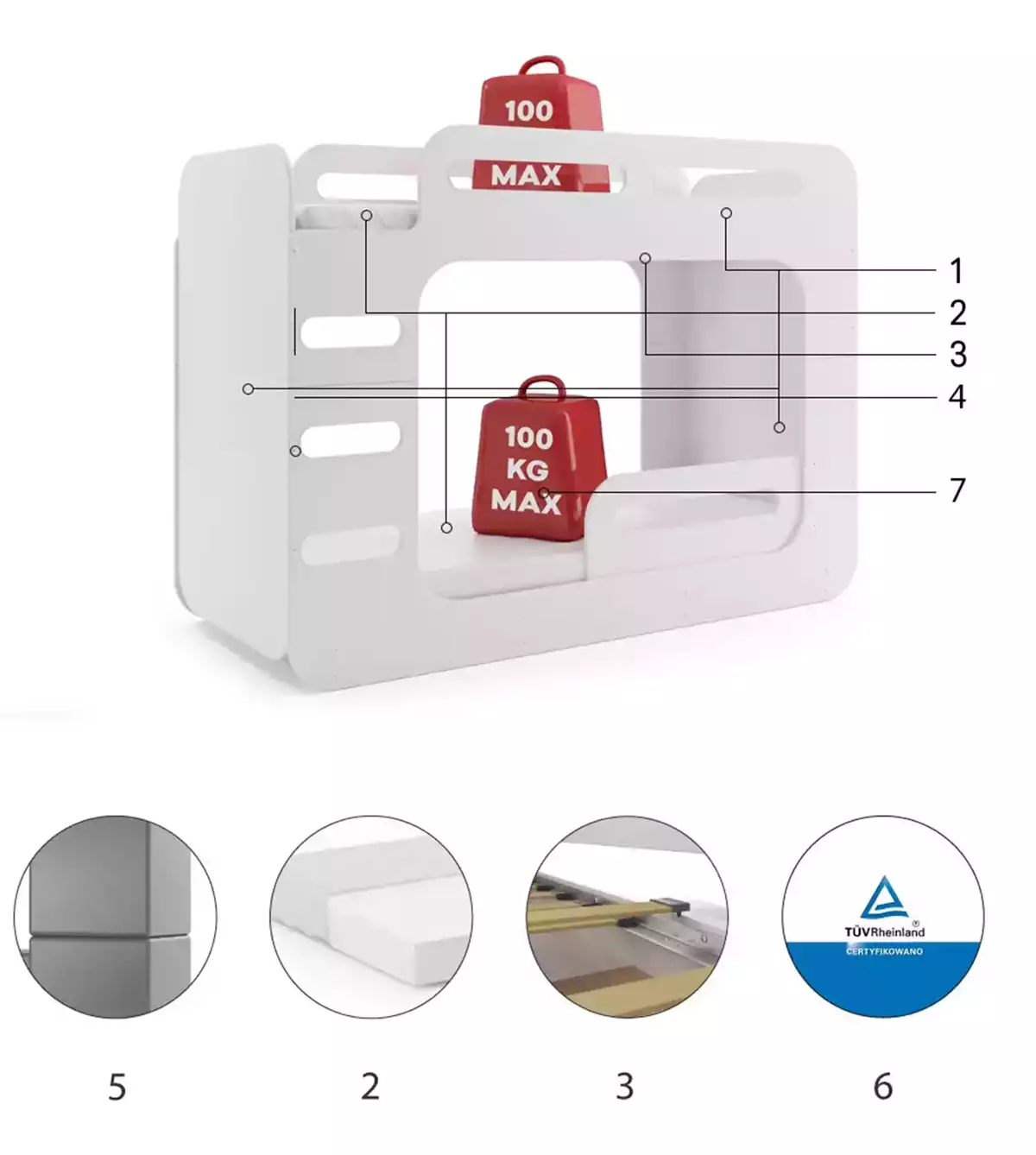 Dviaukštė jaunuolių lova MAX 2, 80x200 cm, dalys – vaizdas 7