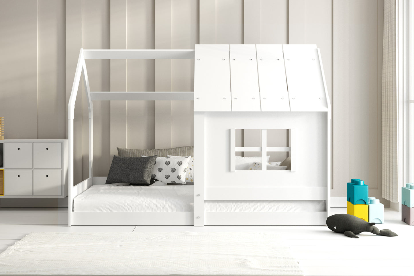 Vaikiška lova su stogeliu, baltos spalvos, 80x160, su čiužiniu – vaizdas 2