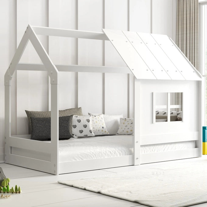 Vaikiška lova su stogeliu, baltos spalvos, 80x160, su čiužiniu – vaizdas 4