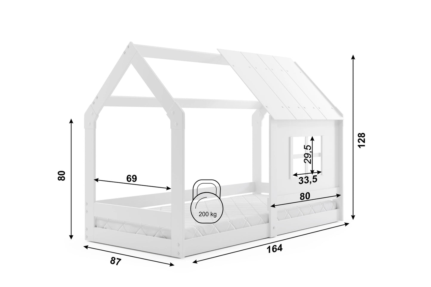 Vaikiška lova su stogeliu, baltos spalvos, 80x160, su čiužiniu – vaizdas 3