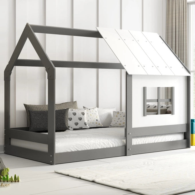 Vaikiška lova su stogeliu, grafito spalvos, 80x160, su čiužiniu – vaizdas 4