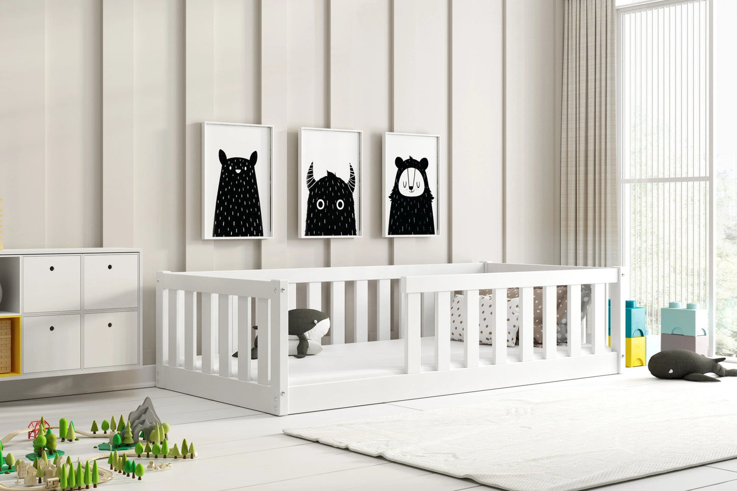 Bella Sima viengulė vaikiška lova 80x160 su čiužiniu, baltos spalvos – pagrindinis vaizdas