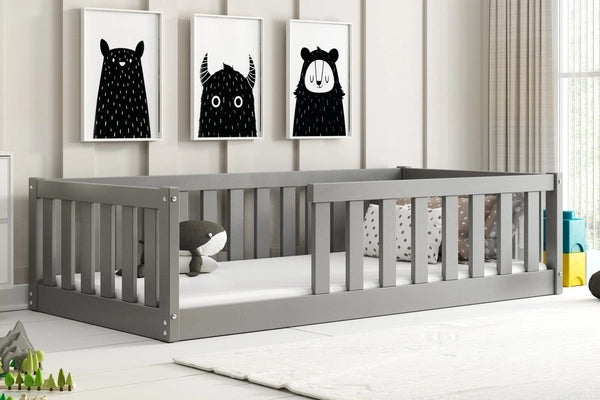 Bella Sima viengulė vaikiška lova 80x160 su čiužiniu, grafito spalvos – pagrindinis vaizdas