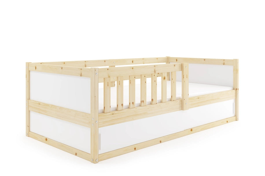 Vienvietė vaikiška lova SMART 2, 80x160 cm, su čiužiniu ir daiktadėže, natūralaus medžio – vaizdas 4