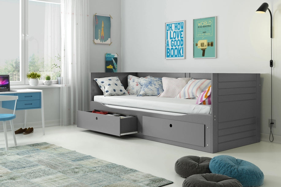 Išskleidžiama Hermes lova su čiužiniu ir stalčiais, grafito – vaizdas 3