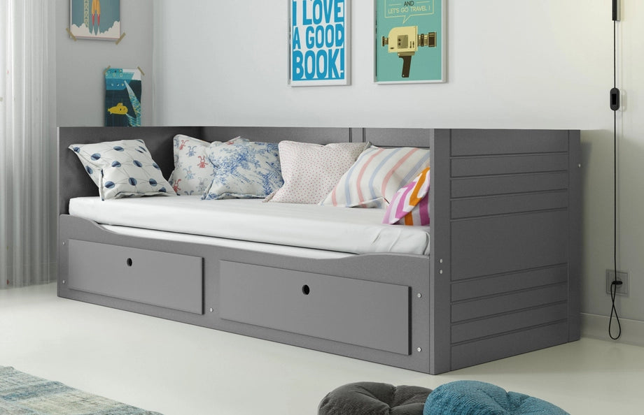 Išskleidžiama Hermes lova su čiužiniu ir stalčiais, grafito – pagrindinis vaizdas