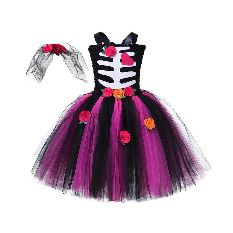 Coco Skeleto Kostiumas su Rožiniu Tiuliu – vaizdas 2