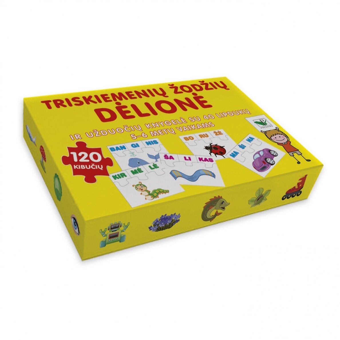 Triskiemenių žodžių dėlionė ir užduočių knygelė su 40 lipdukų 5-6 metų vaikams – pagrindinis vaizdas