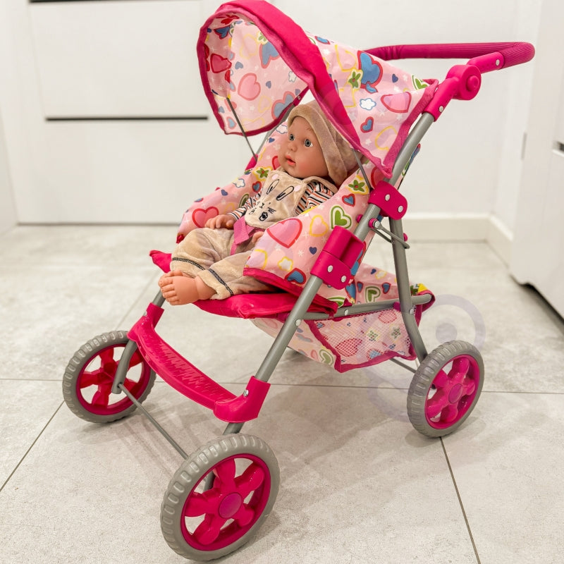 WOOPIE ROYAL lėlių vežimėlis su spalvingomis širdelėmis