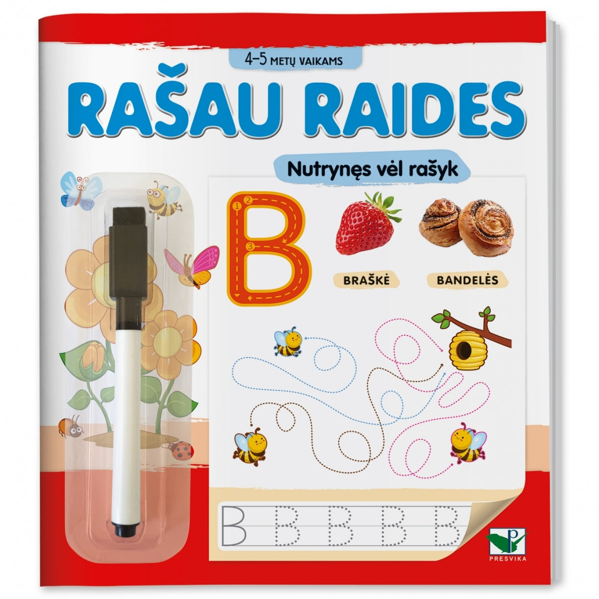 Rašau raides. 4-5 metų vaikams. Nutrynęs vėl rašyk. Su flomasteriu