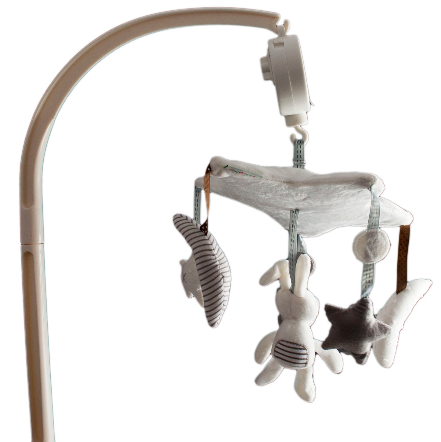 Spalvinga lovos karuselė su žaisliukais – pagrindinis vaizdas