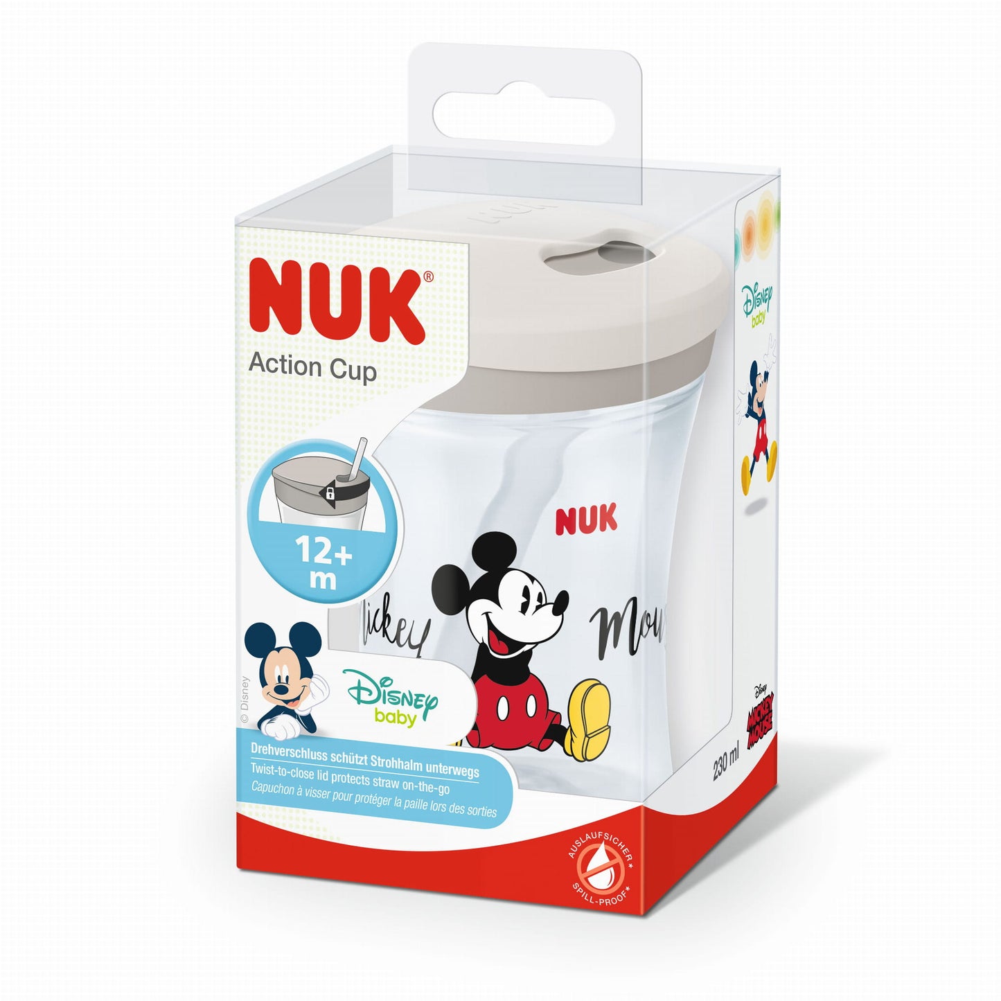 NUK 255457 Evolution Action 230 ml puodelis su silikoniniu šiaudeliu Mickey Mouse – vaizdas 2