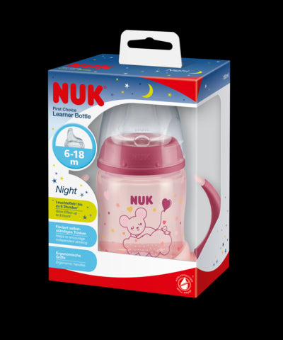 NUK 215326 FC buteliukas 150ml su rankenėlėmis šviečia tamsoje NAKTIS, rankenėlės – vaizdas 5