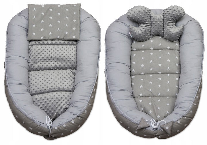 Kūdikio lizdelis su priedais, pilkas su raštais – vaizdas 7