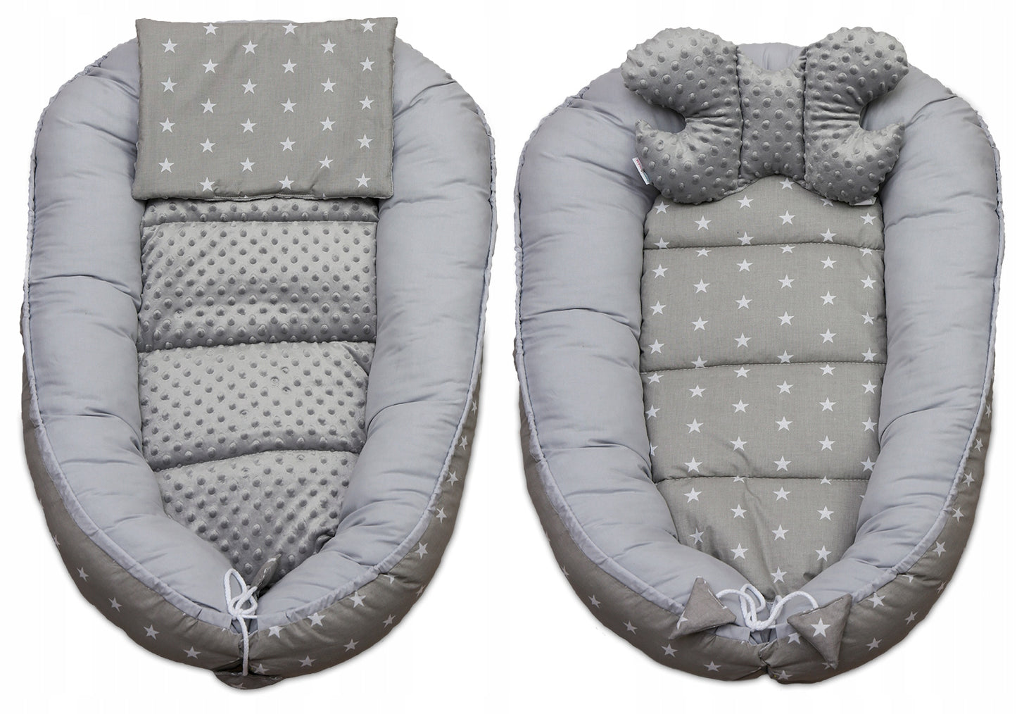 Kūdikio lizdelis su priedais, pilkas su raštais – vaizdas 6