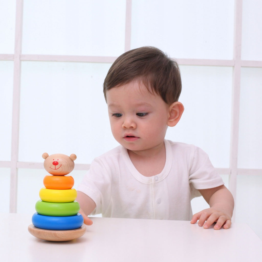 Medinė 3D dėlionė bokštas su meškiuku – vaizdas 2