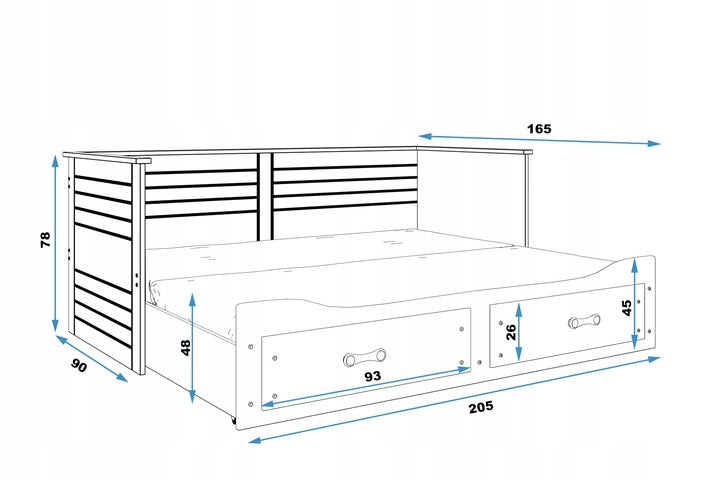 Išskleidžiama Hermes lova su čiužiniu ir stalčiais, balta – vaizdas 2