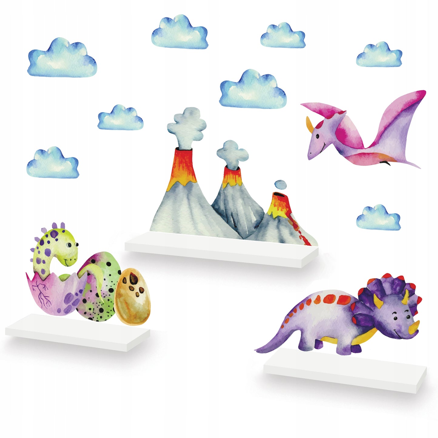 3 vnt debesėlių lentynų komplektas su lipdukais – pagrindinis vaizdas