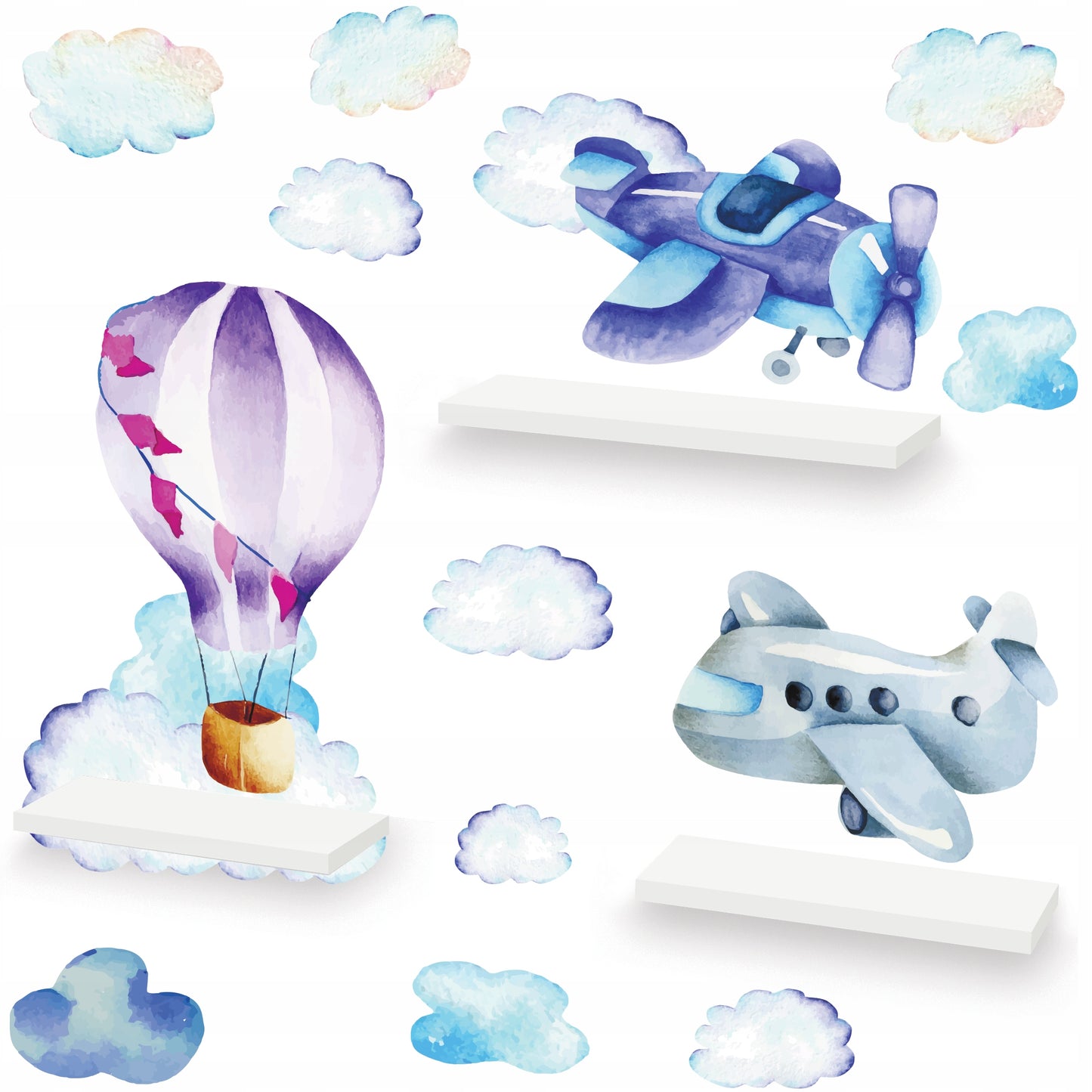 3 vnt debesėlių lentynų komplektas su lipdukais – pagrindinis vaizdas