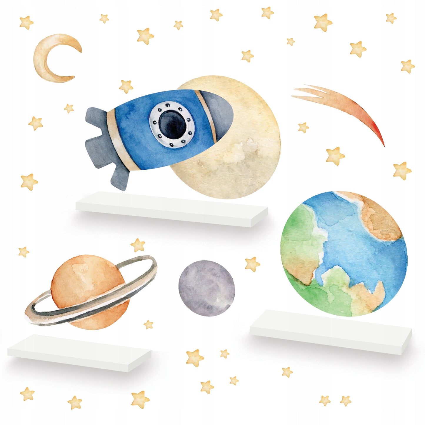 3 vnt kosmoso ir planetų lentynų komplektas su lipdukais – pagrindinis vaizdas