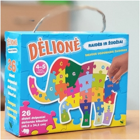 Dėlionė DRAMBLYS Raidės ir žodžiai 4-5 metų vaikams 26 dideli dvipusiai kibučiai – pagrindinis vaizdas