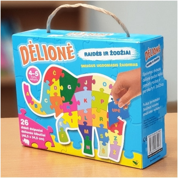 Dėlionė DRAMBLYS Raidės ir žodžiai 4-5 metų vaikams 26 dideli dvipusiai kibučiai – vaizdas 4