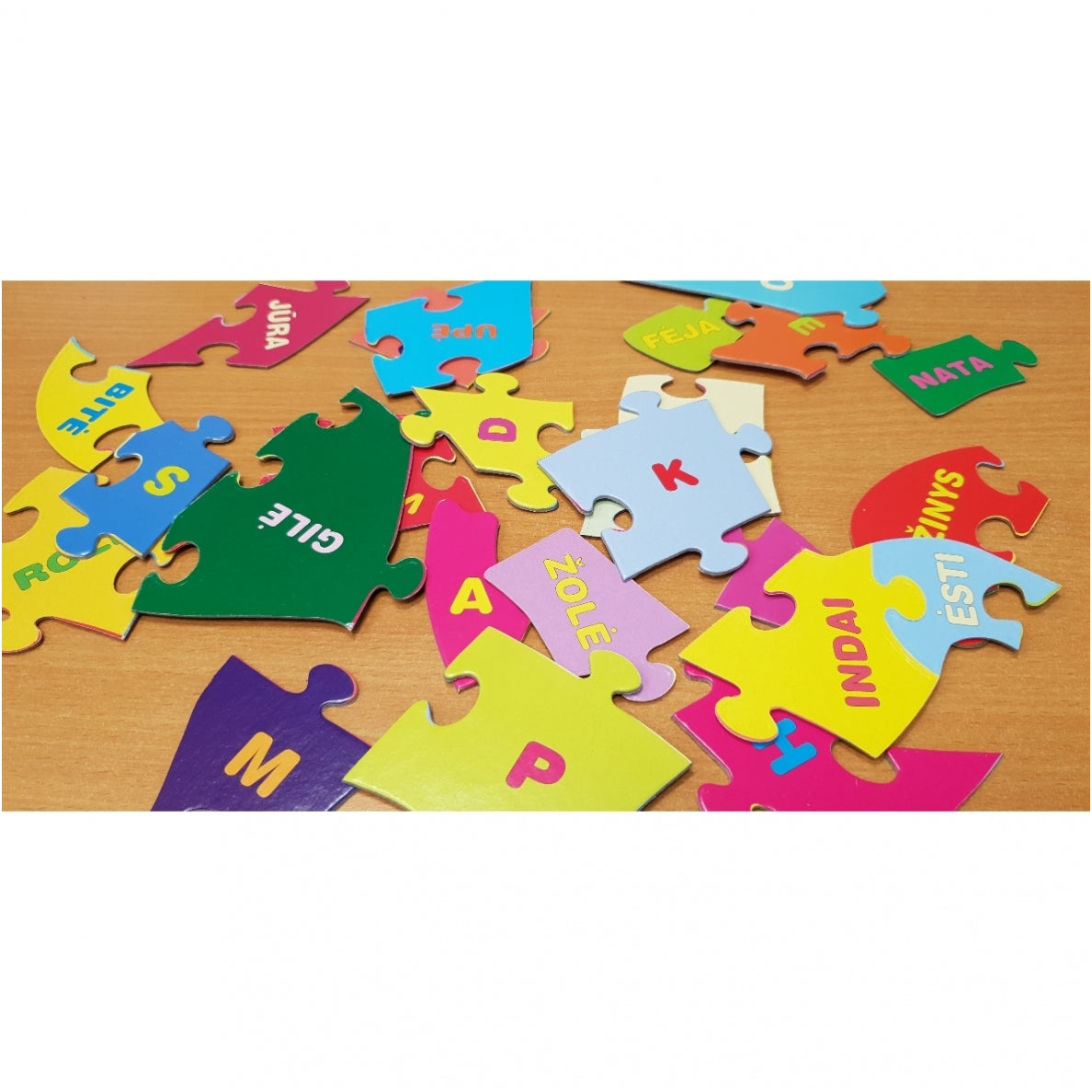 Dėlionė DRAMBLYS Raidės ir žodžiai 4-5 metų vaikams 26 dideli dvipusiai kibučiai – vaizdas 2