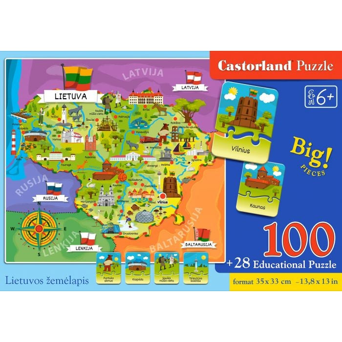 Dėlionė Lietuvos žemėlapis, 100 detalių + 14 mokomųjų kortelių – pagrindinis vaizdas