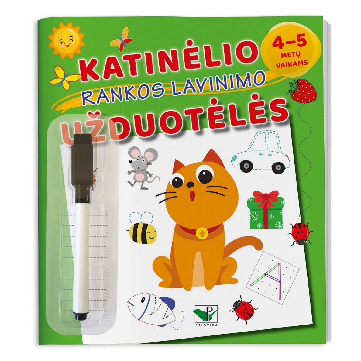 Katinėlio rankos lavinimo užduotėlės 4-5 metų vaikams (su flomasteriu) – pagrindinis vaizdas