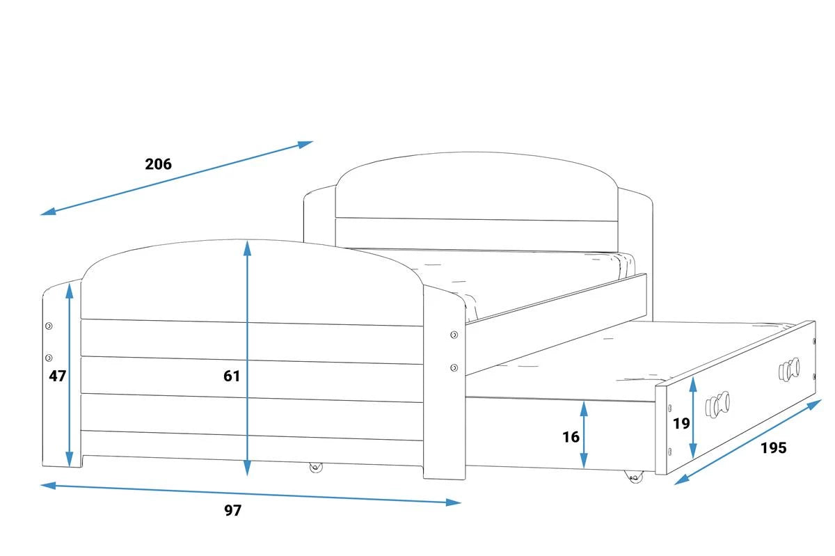 LiLi vaikiška lova 200x90 su čiužiniu ir papildoma lova – vaizdas 2
