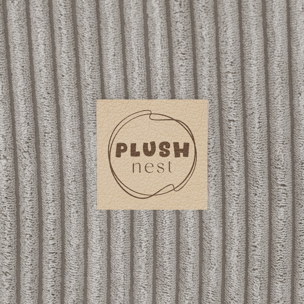 Minkštas PLUSH NEST sausas baseinas, smėlio spalvos velvetas, šonu – vaizdas 3