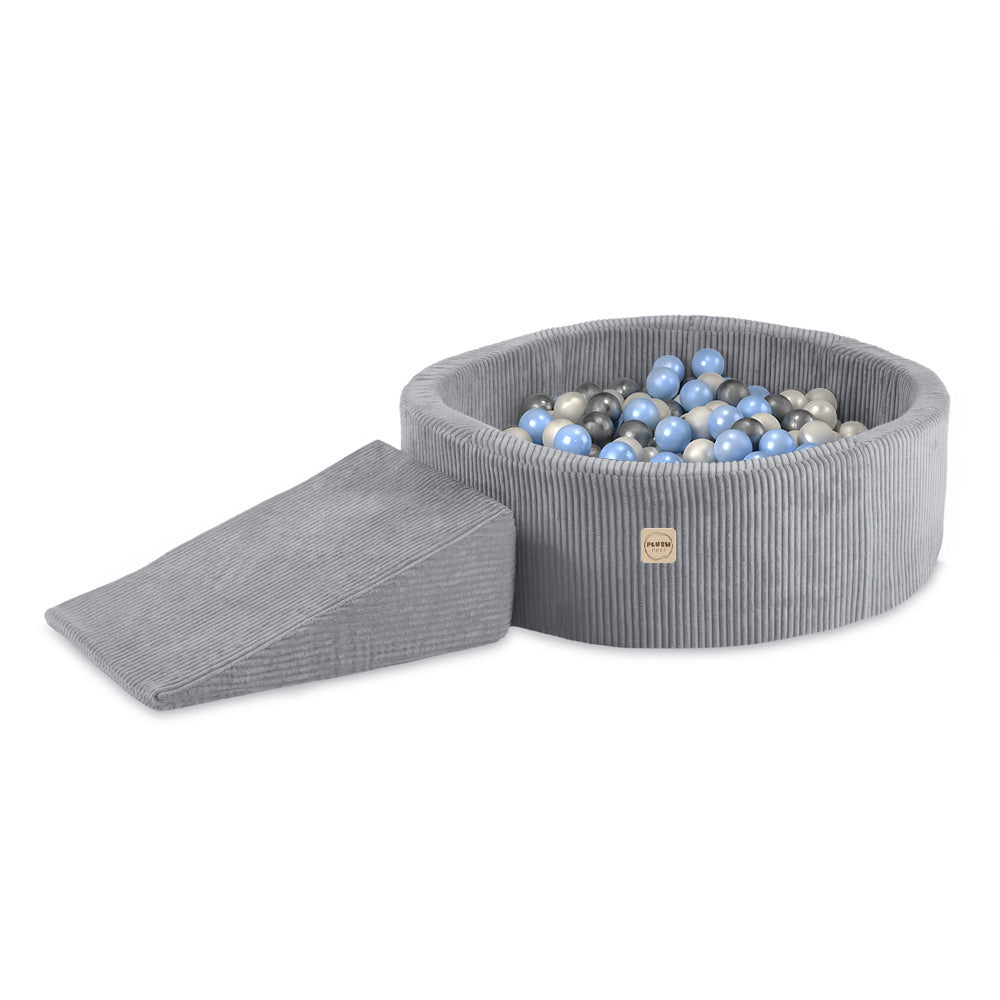 PLUSH NEST Premium Sausas Baseinas (90x30) su Trikampiu, pilkas – pagrindinis vaizdas