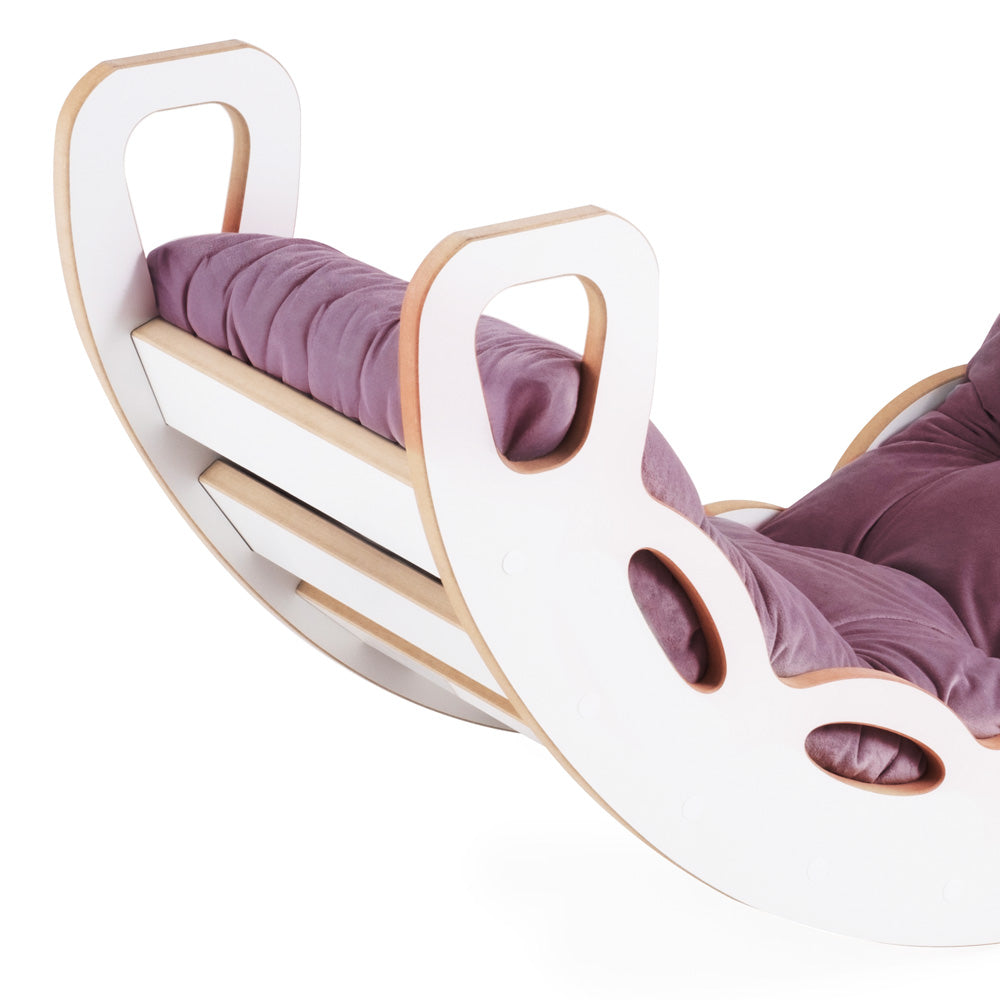 PLUSH NEST 4in1 Supynės-Lopšys su Laipiojimo Siena/Čiuožykla ir Pagalve, Alyvinė Veliūro – vaizdas 10