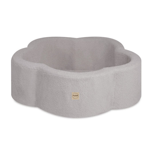 Pliušinis sausų kamuoliukų baseinas „Gėlė“, pilkos avytės audinys – pagrindinis vaizdas