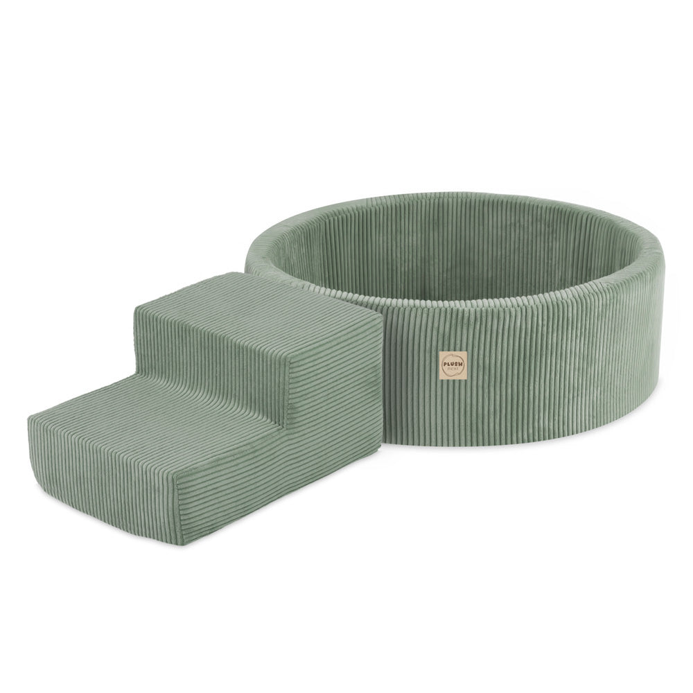 Premium žaidimų kampelis Plush Nest, žalias Detalus kopėtėlės ir baseino šonų pjūvis – vaizdas 5